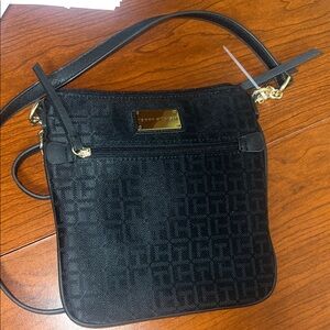 Tommy Hilfiger Black Monogram Crossbody with Gold Plate
